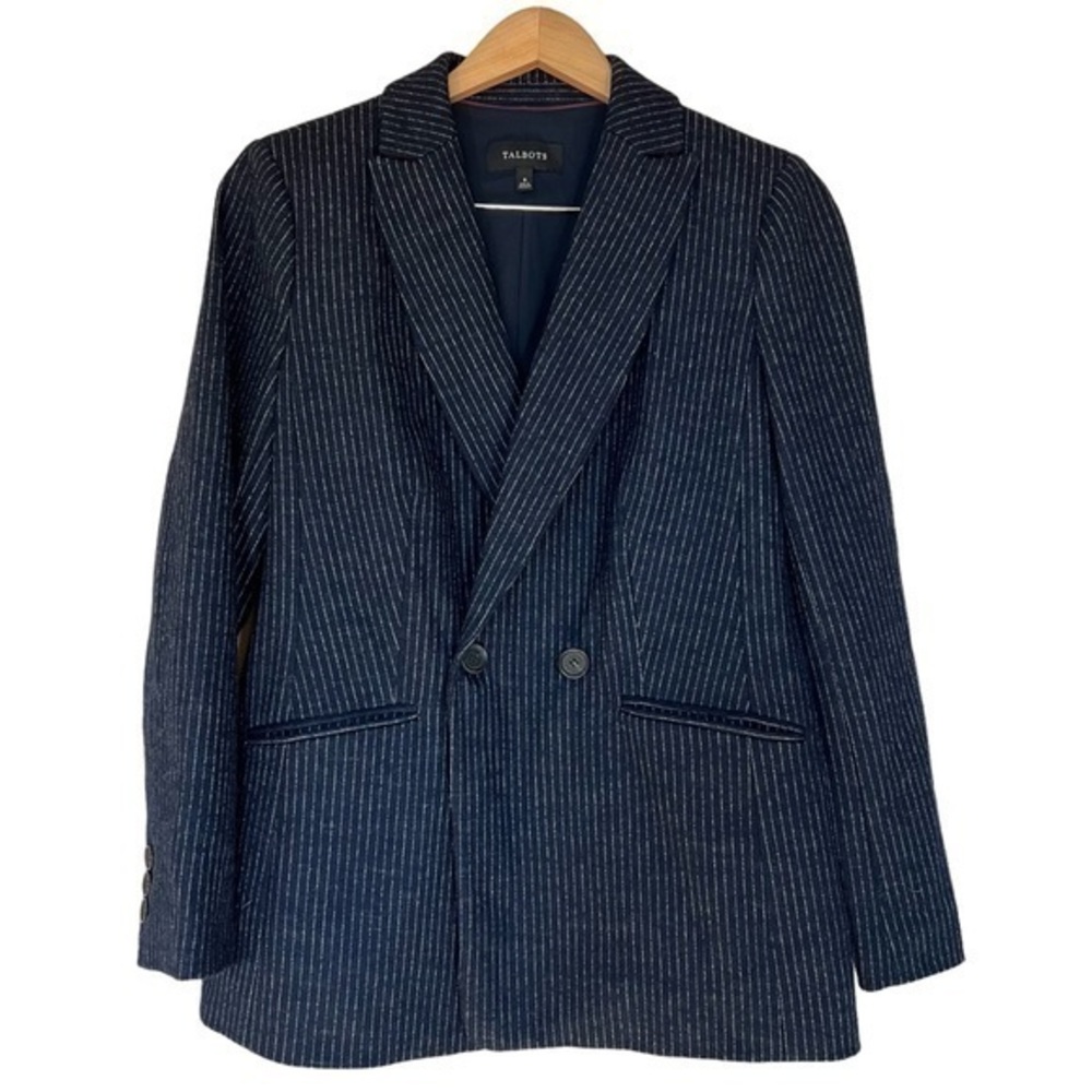 Talbots Navy Pinstripe Double-Breasted Blazer